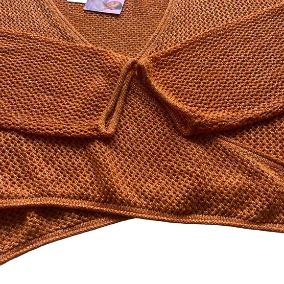 ALANI NOELLE FUTURE COLLecTIVE Women 1X Orange Metallic Crop Open Knit Cardigan - Picture 16 of 16